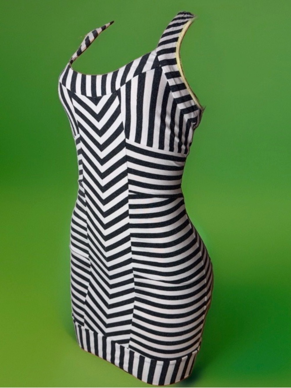 bebe Black & White Striped Tank Mini Dress
